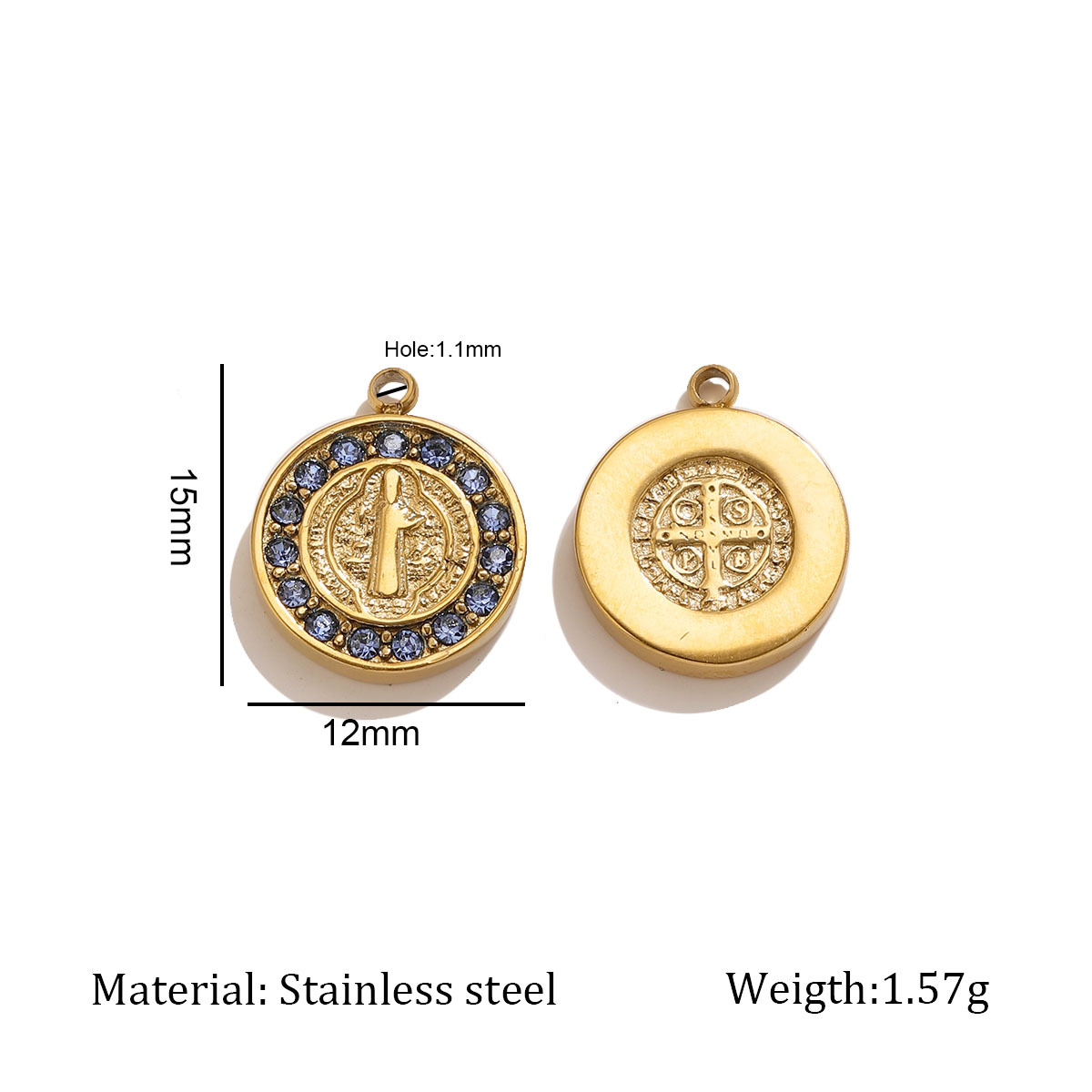 Gold round diamond medal-blue