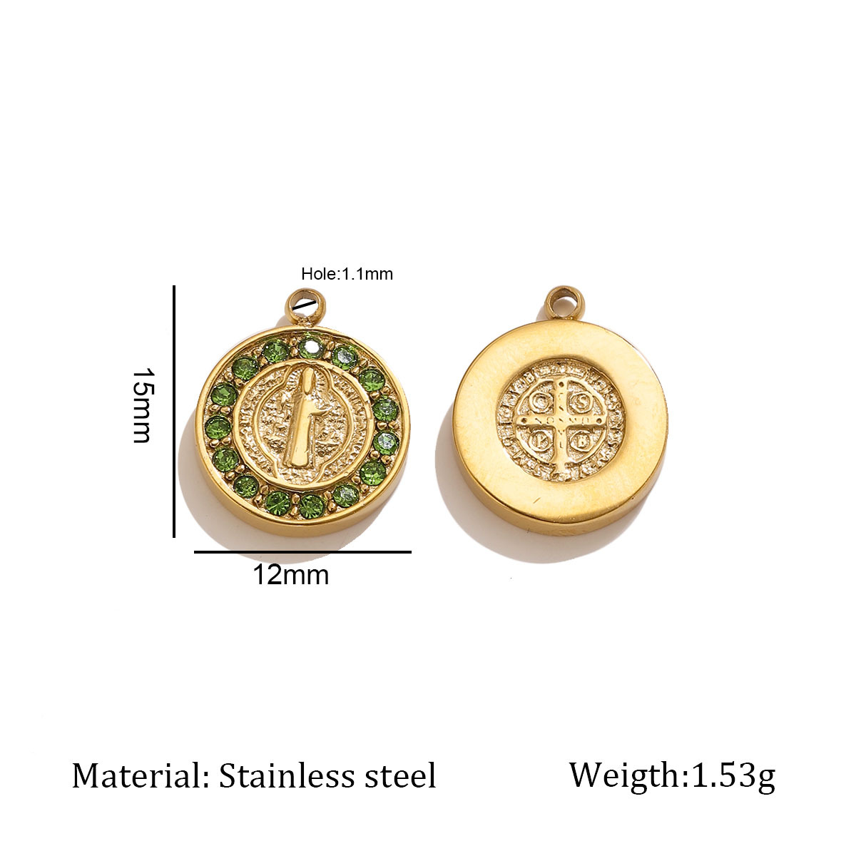 Gold round diamond medal-green