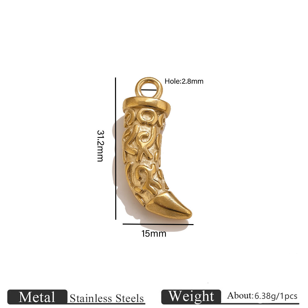 Golden patterned wolf tooth pendant