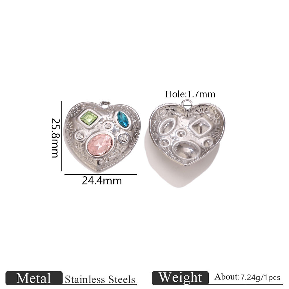 Colored gemstone heart pendant - steel color