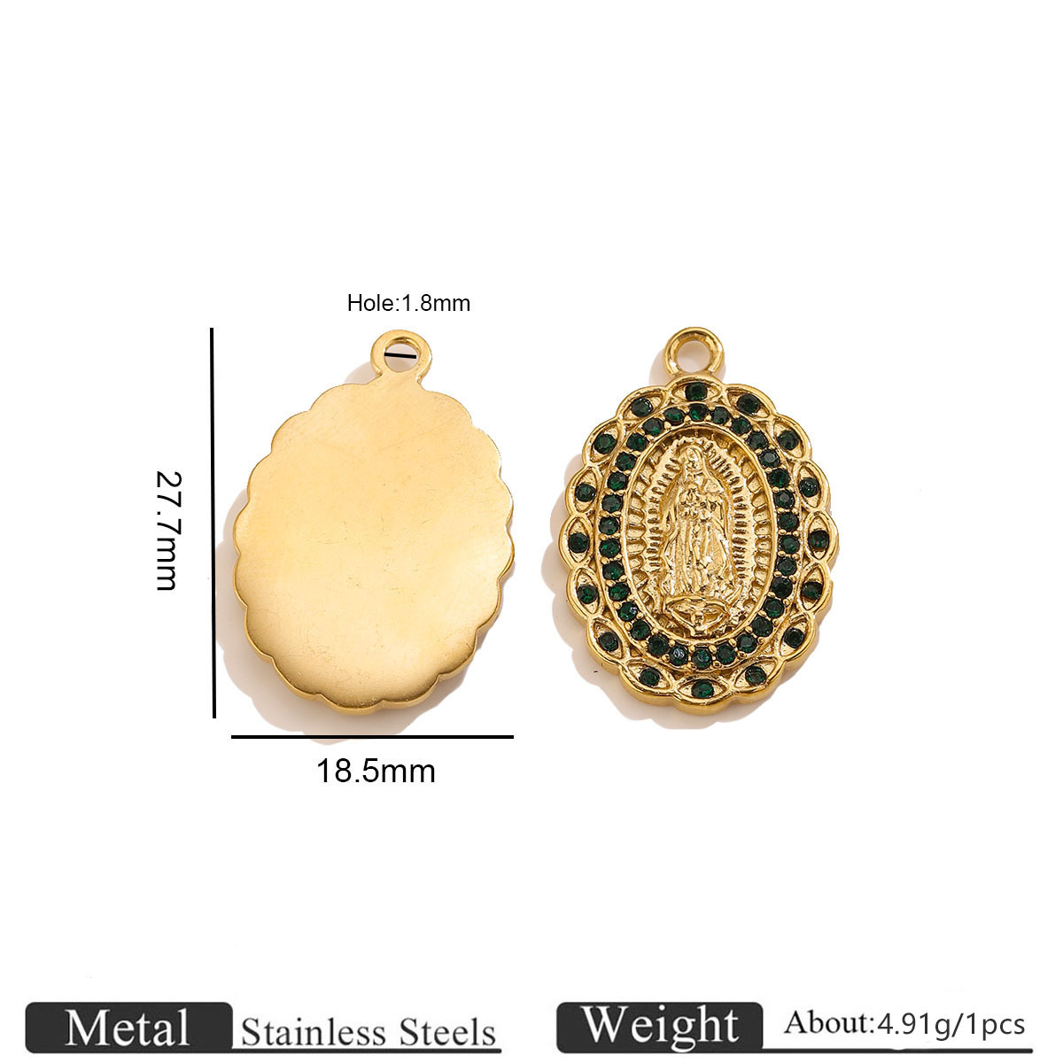 Golden diamond madonna pendant-green