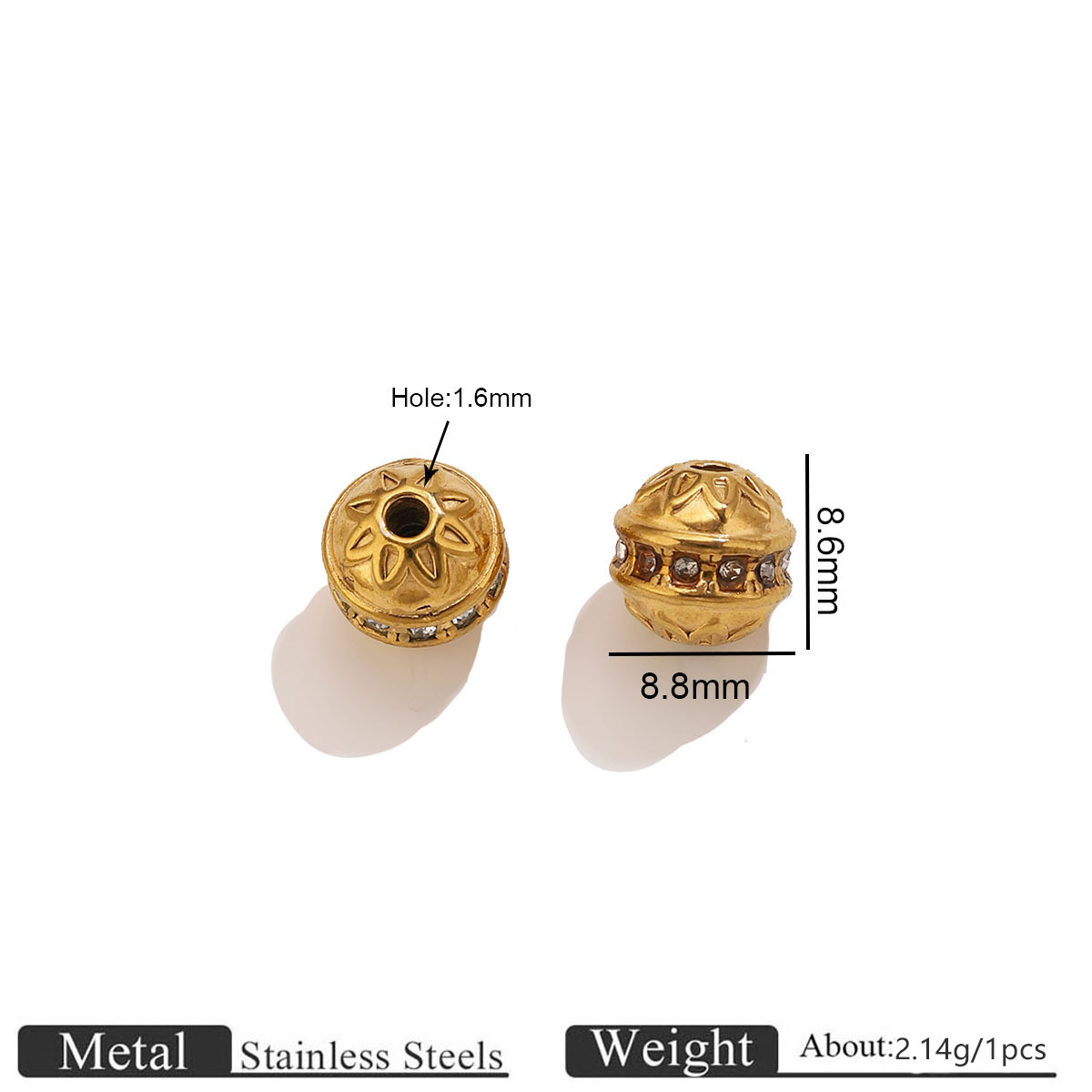 Gold spherical carved diamond spacer beads 1
