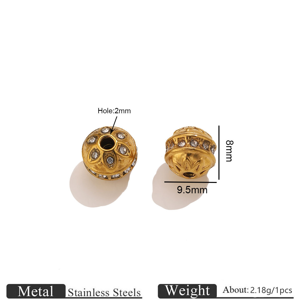 Gold spherical carved diamond spacer beads 2
