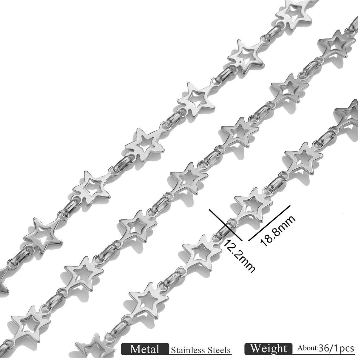 Steel color five-pointed star chain