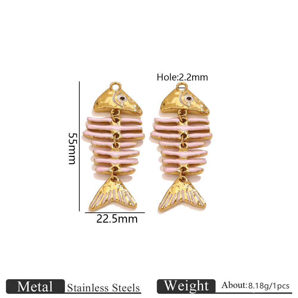 Gold dripping fish bone large pendant-pink