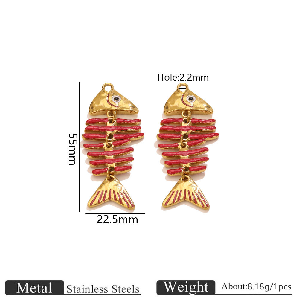 Gold dripping fish bone large pendant-red