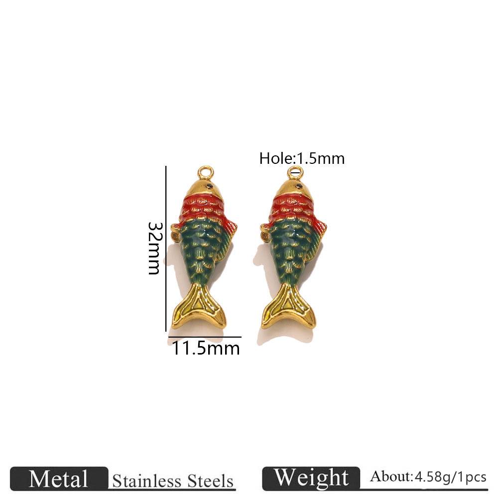 Golden enamel fish pendant - red   green
