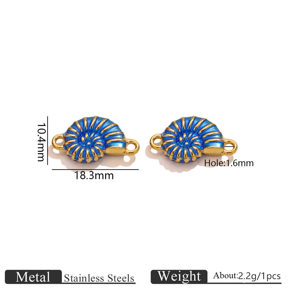 Gold-tone double-hole conch shell enamel pendant - blue