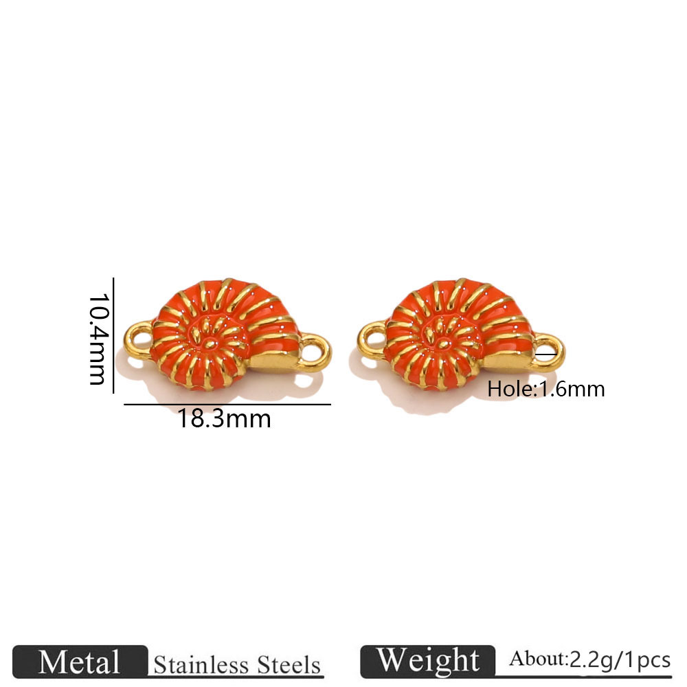 Gold-tone double-hole conch shell enamel pendant - orange