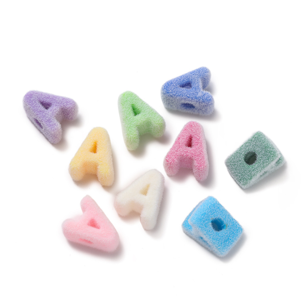 Acrylic flocked letter large hole bead - a