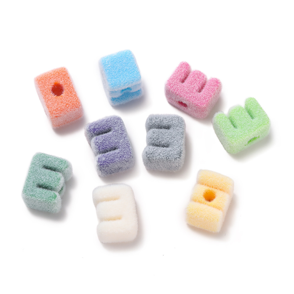 Acrylic flocked letter large hole bead - e
