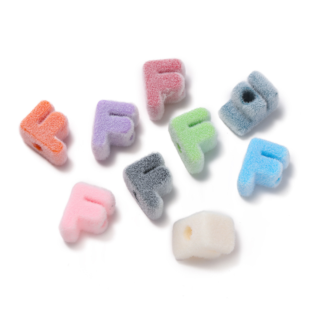 Acrylic flocked letter large hole bead - f