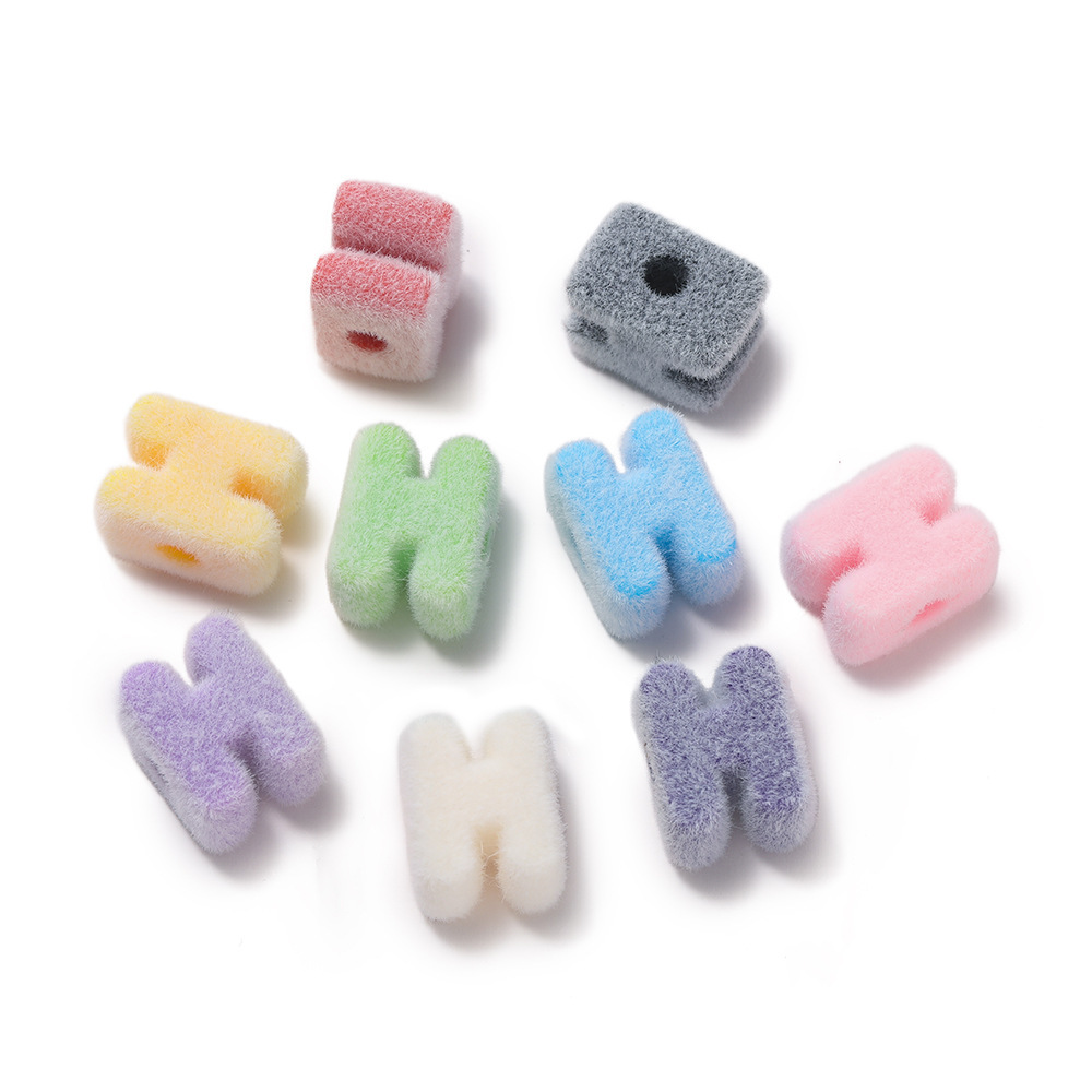 Acrylic flocked letter large hole bead - h