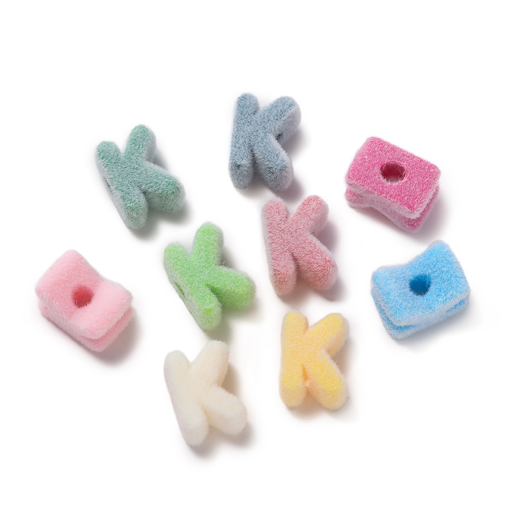 Acrylic flocked letter large hole bead - k