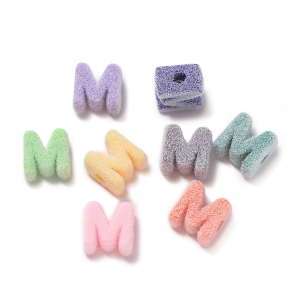 Acrylic flocked letter large hole bead - m