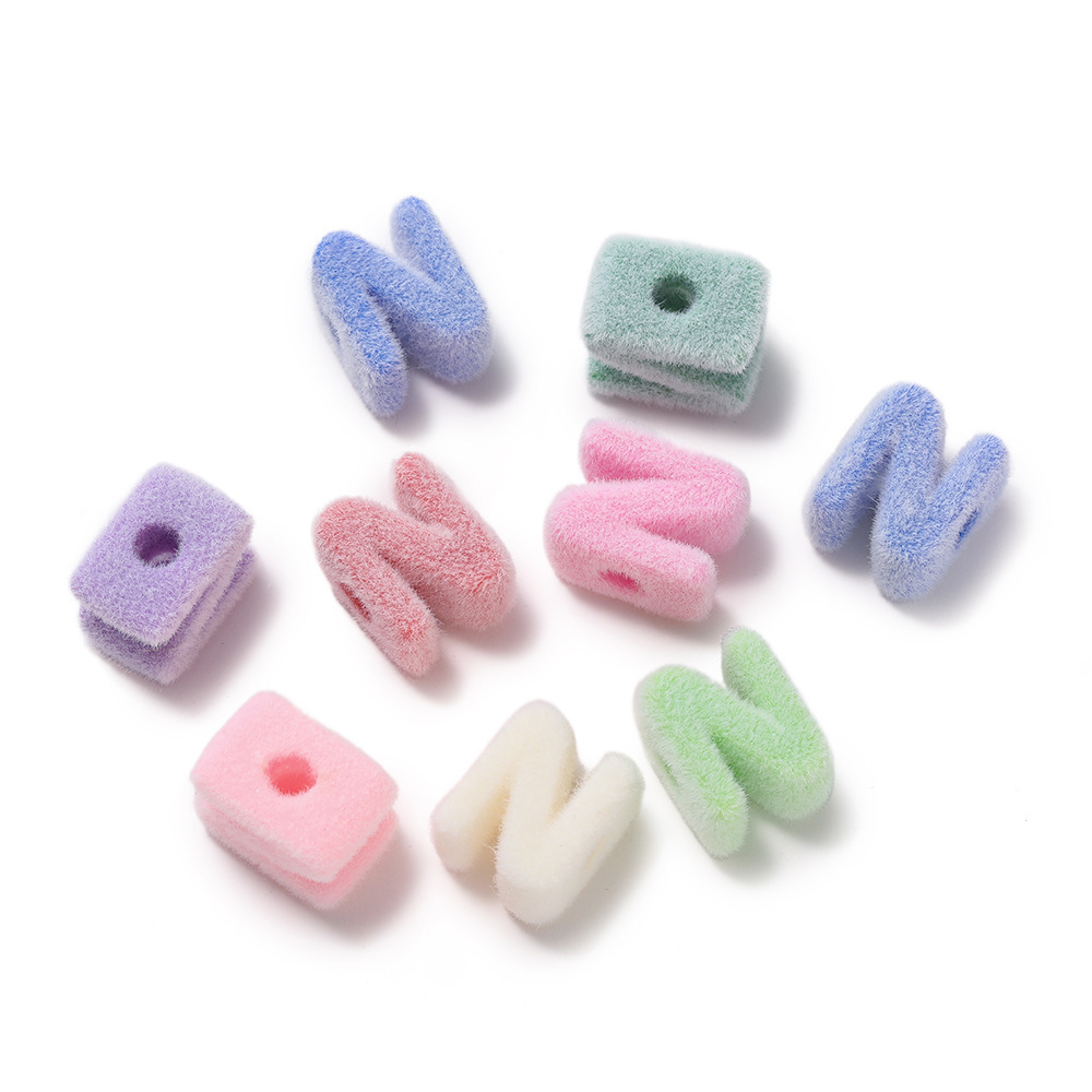 Acrylic flocked letter large hole bead - n