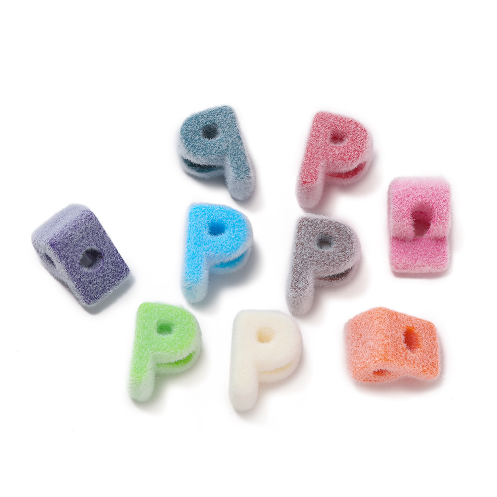 Acrylic flocked letter large hole bead - p