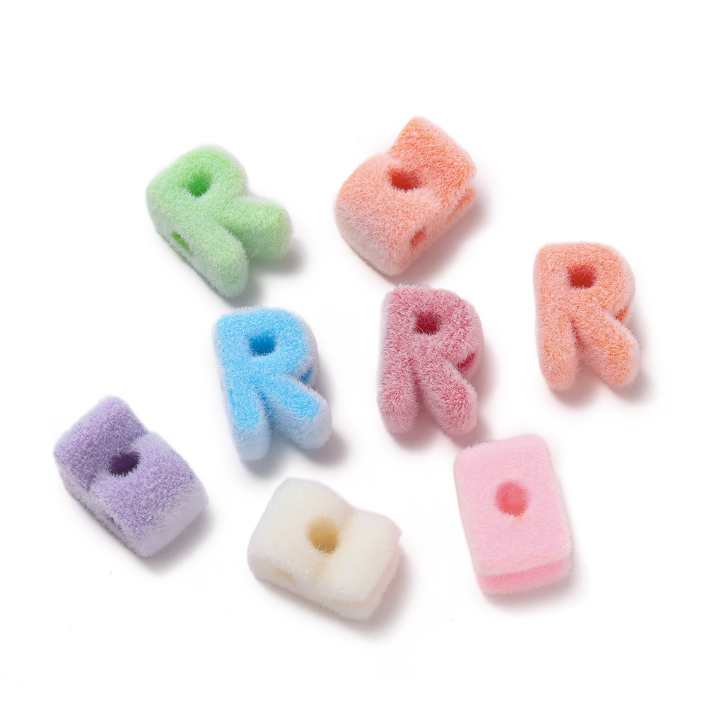 Acrylic flocked letter large hole bead - r