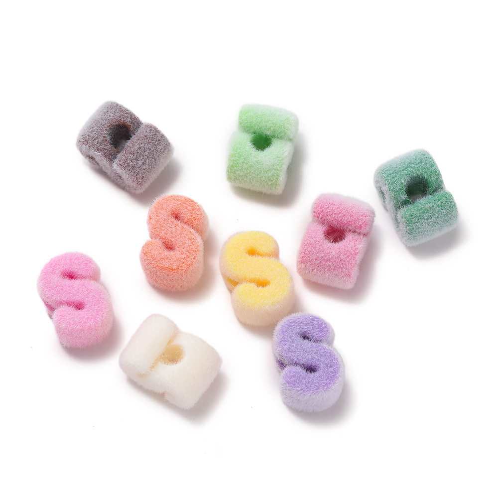 Acrylic flocked letter large hole bead - s