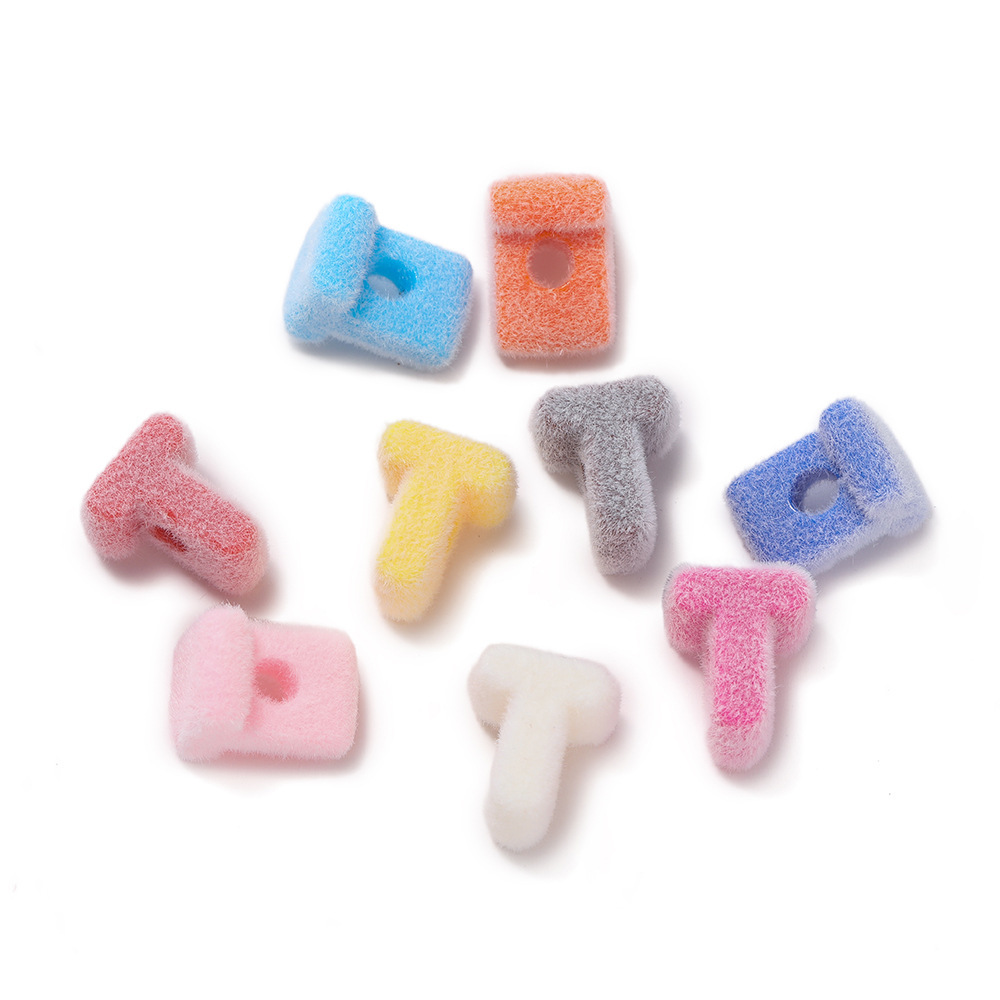 Acrylic flocked letter large hole bead - t