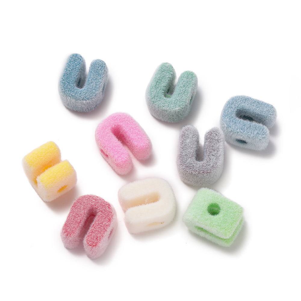 Acrylic flocked letter large hole bead - u