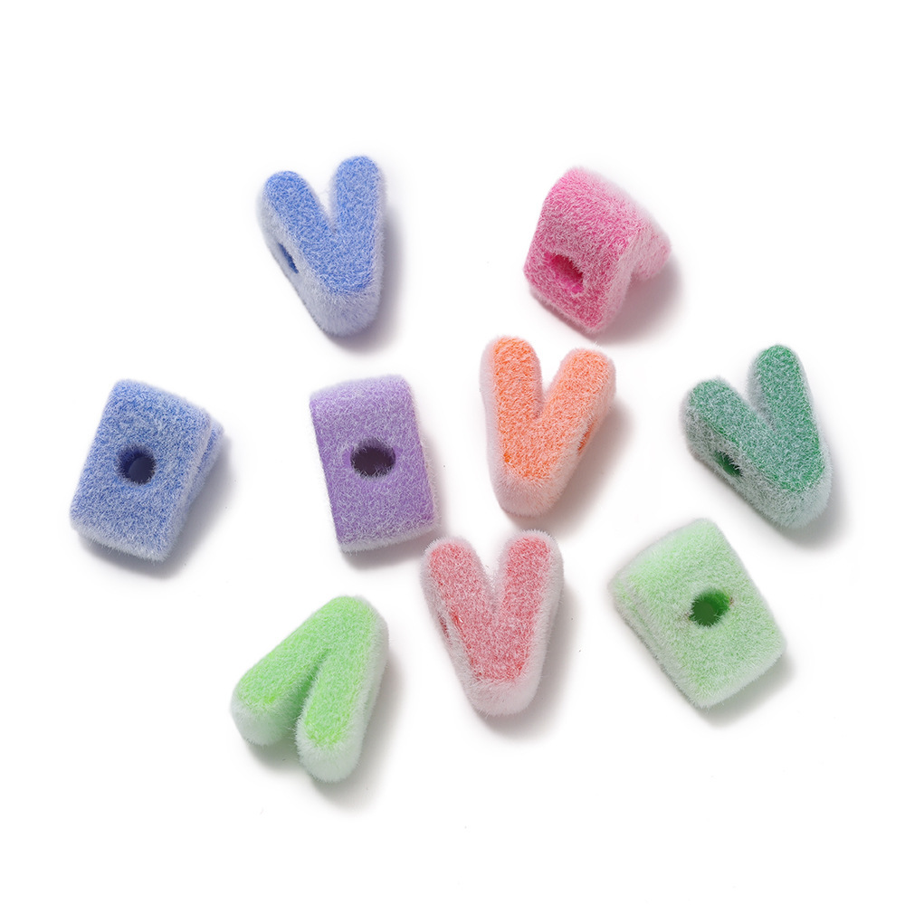 Acrylic flocked letter large hole bead - v