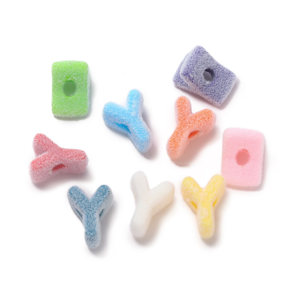 Acrylic flocked letter beads - large hole - y