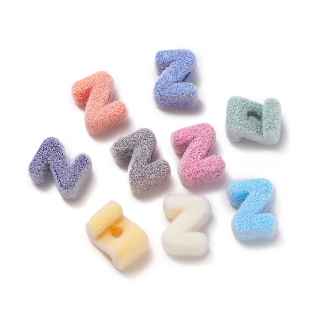 Acrylic flocked letter large hole bead - z