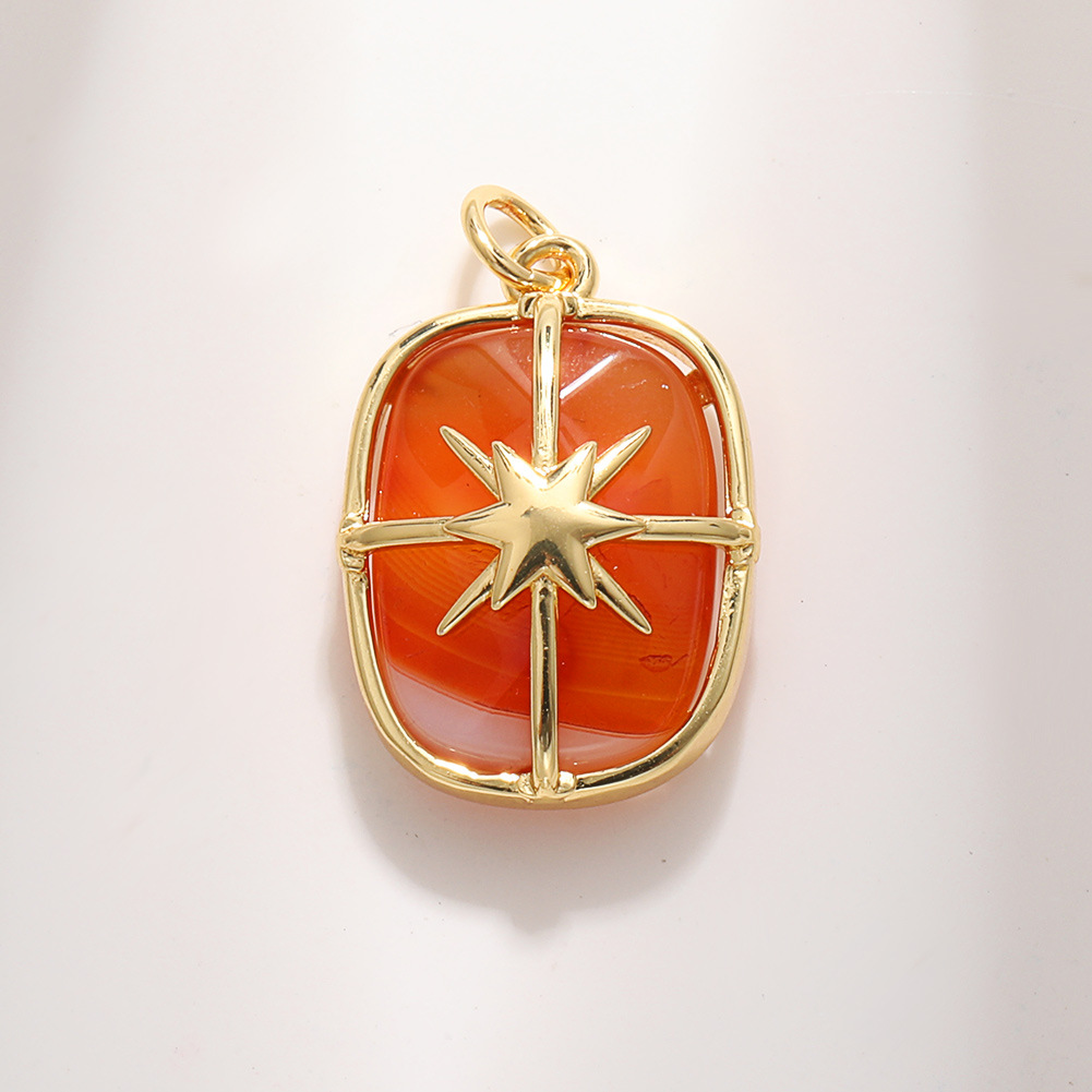A1674 square red agate eight-pointed star