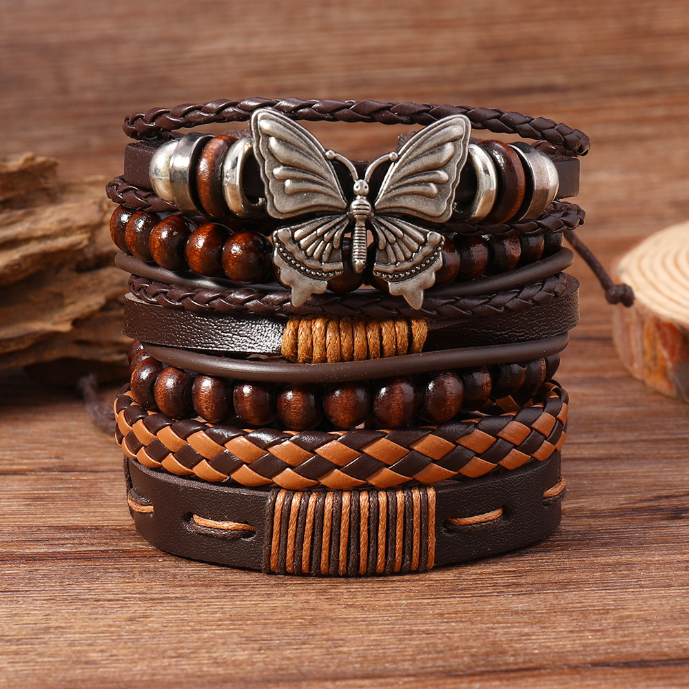 Brown leather butterfly six-piece set