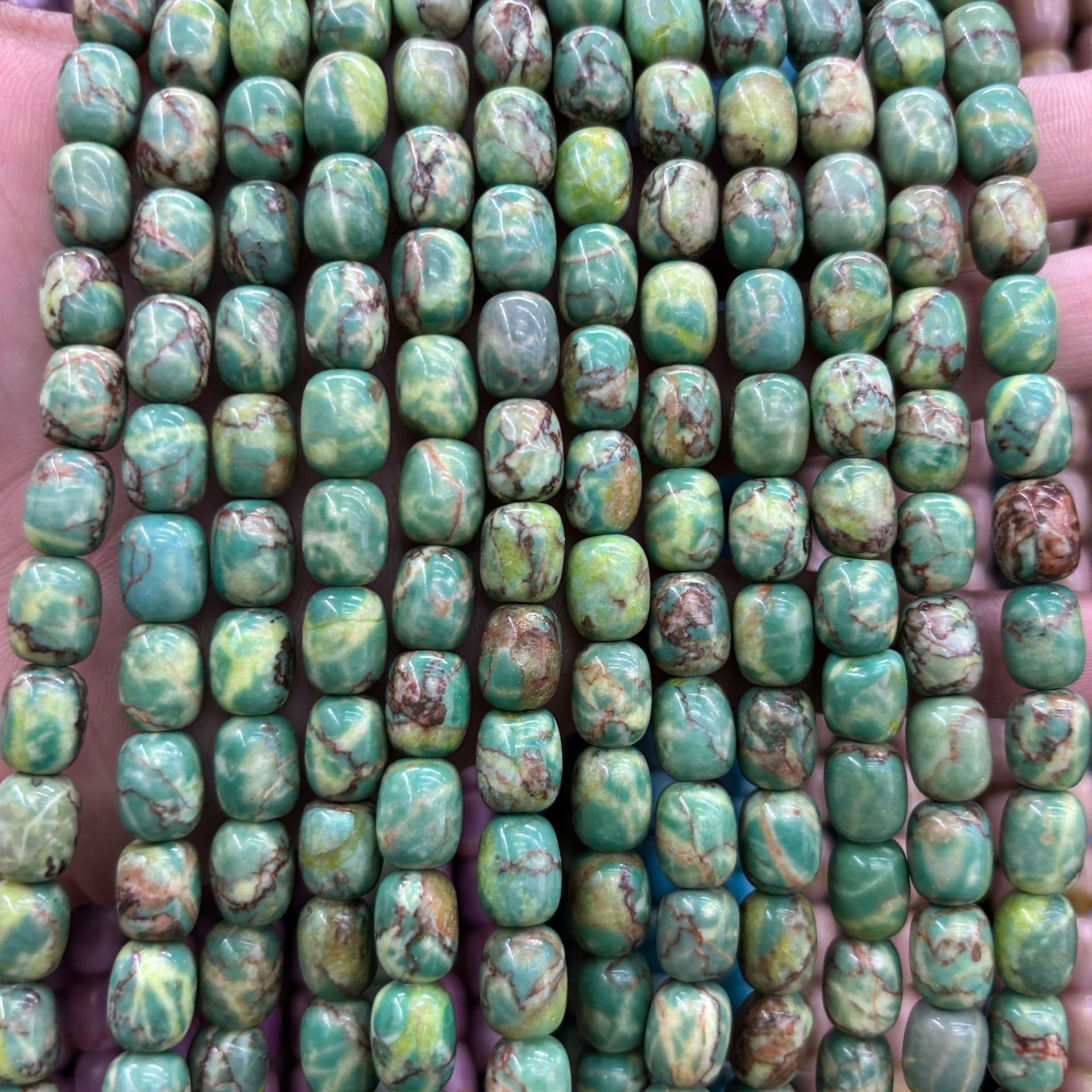Yellow green barrel beads