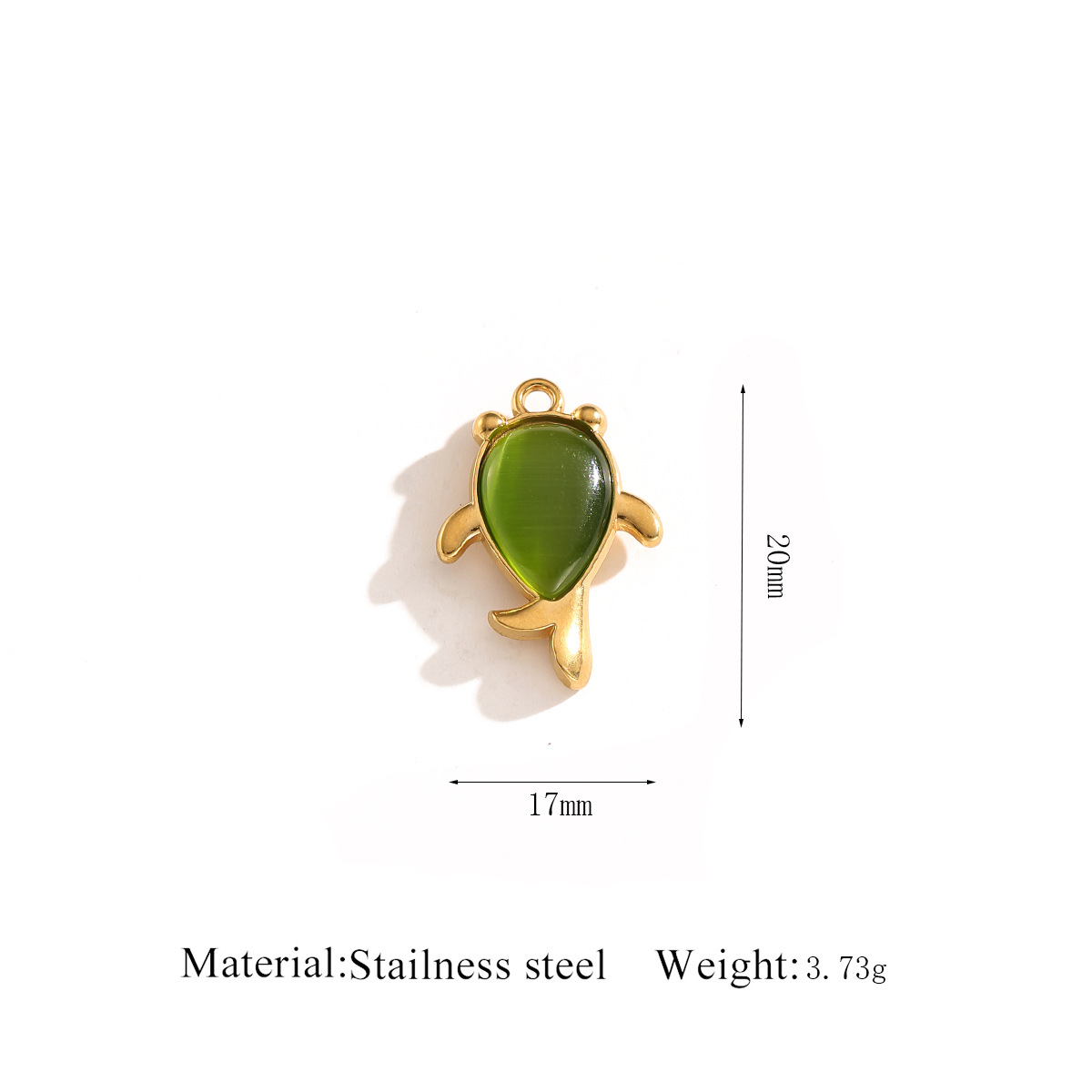 Gold pendant   goldfish green cat's eye stone