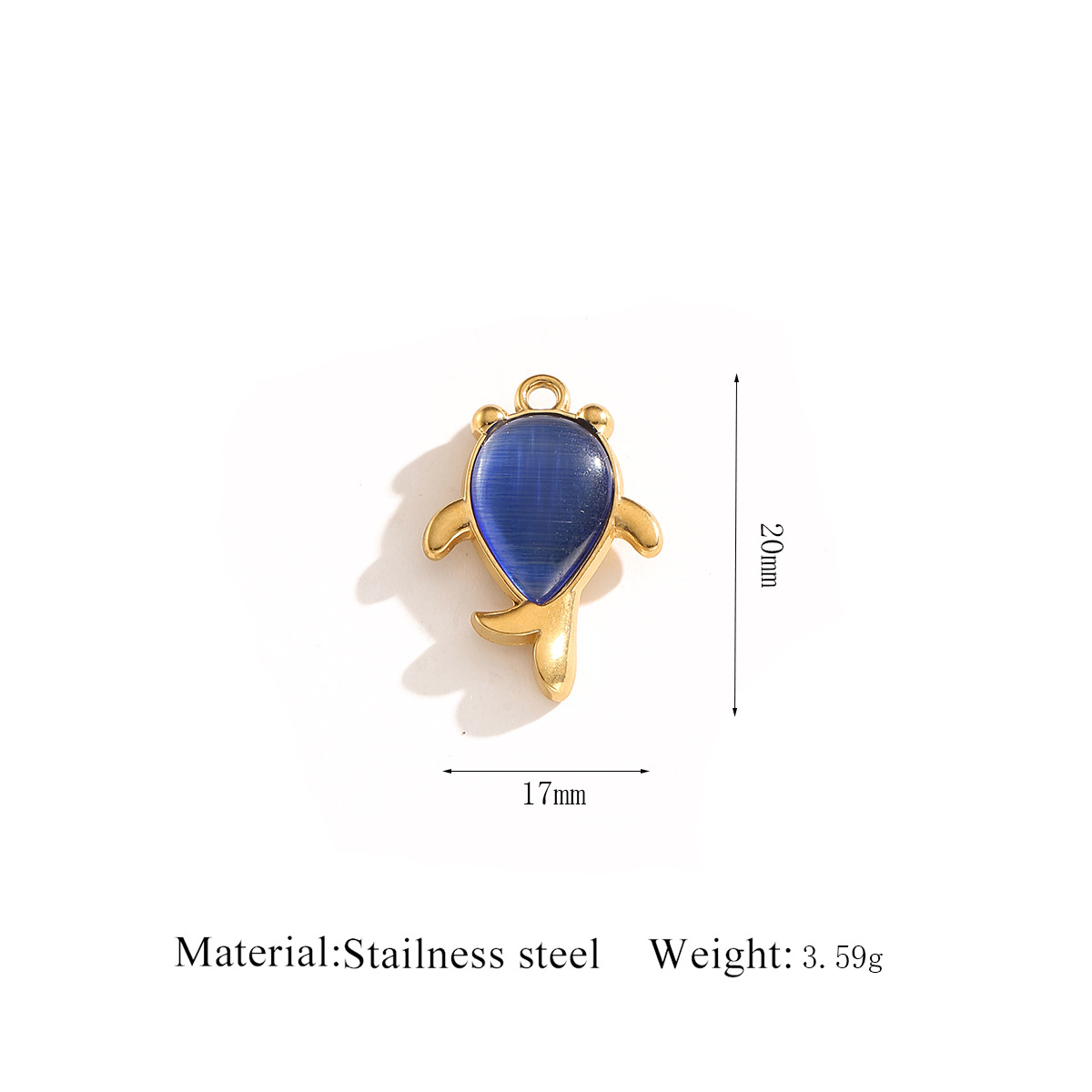 Gold pendant   goldfish blue cat's eye stone