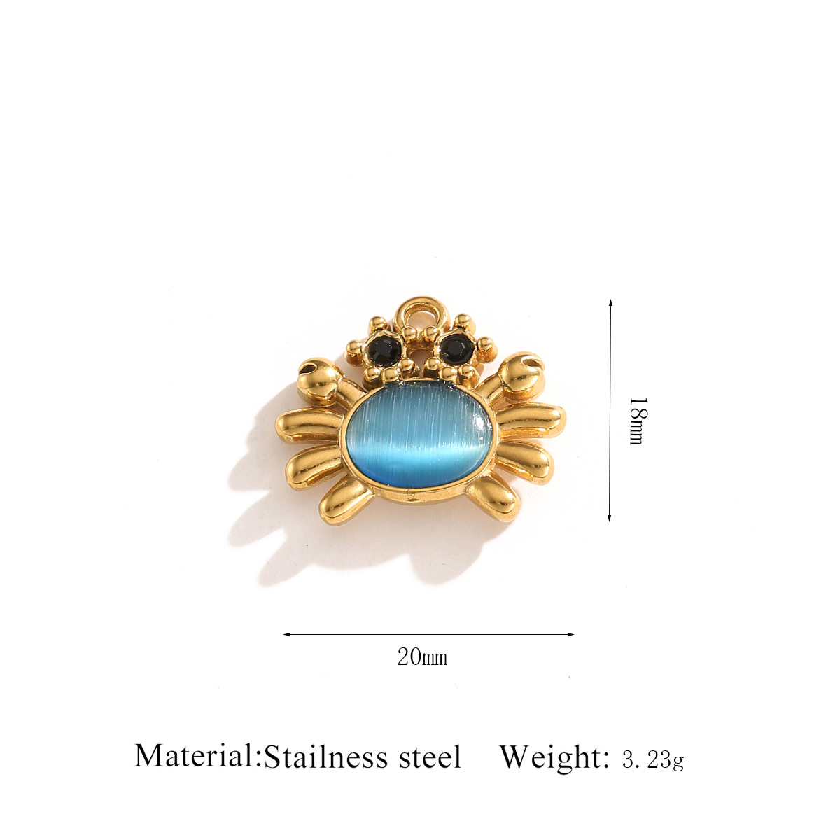 Gold pendant   crab blue cat's eye stone