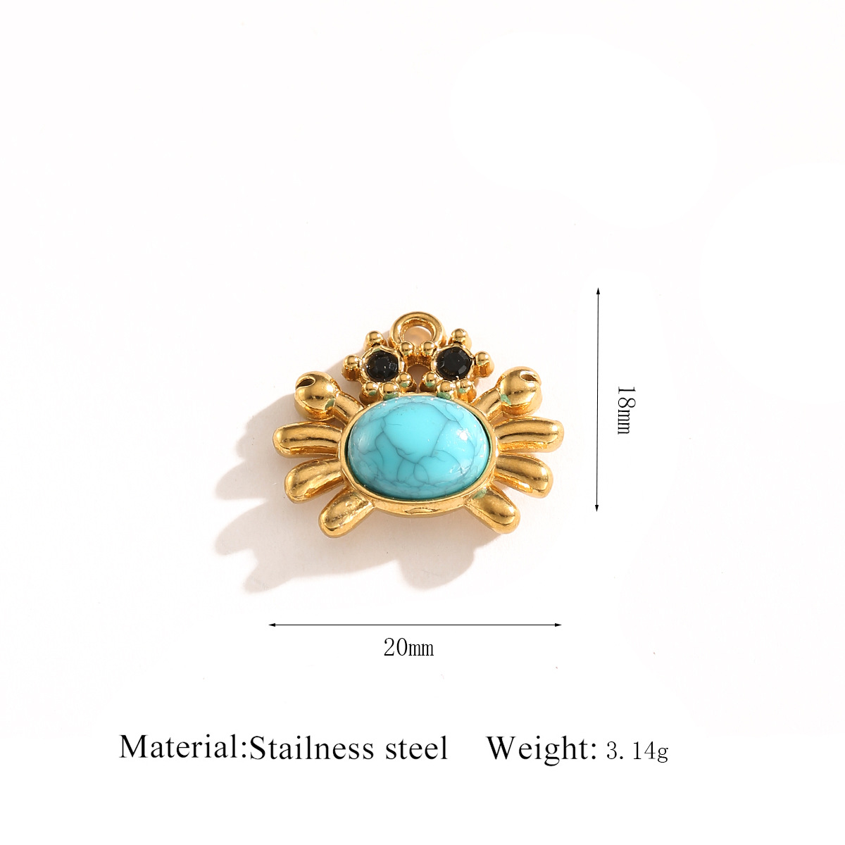 Gold pendant   crab turquoise natural stone