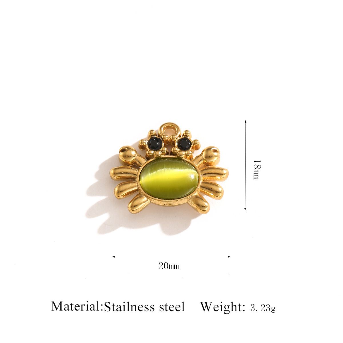 Gold pendant   crab green cat's eye stone