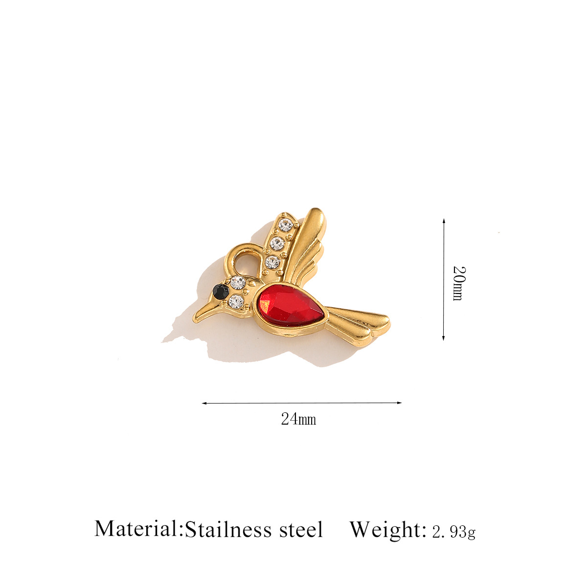 Golden pendant   bird red crystal