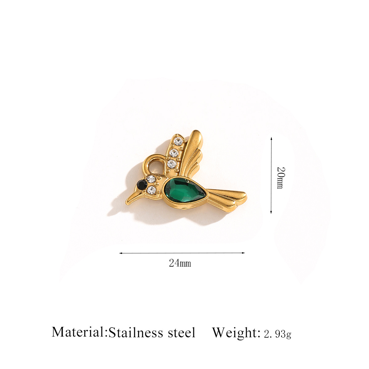 Golden pendant   bird dark green crystal