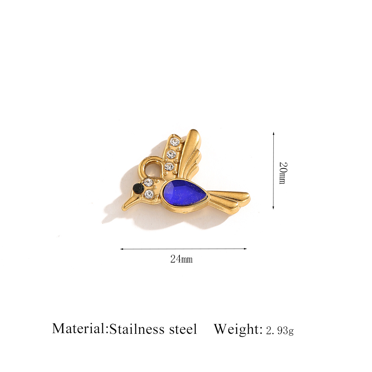 Golden pendant   bird sapphire crystal