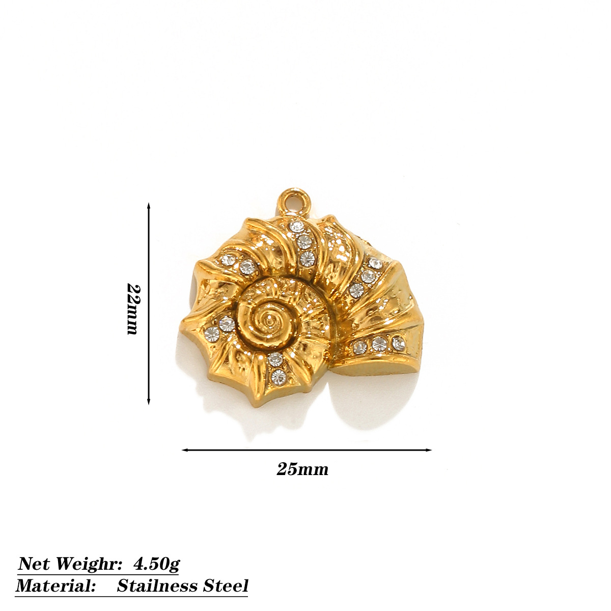 Gold diamond conch pendant-white single side