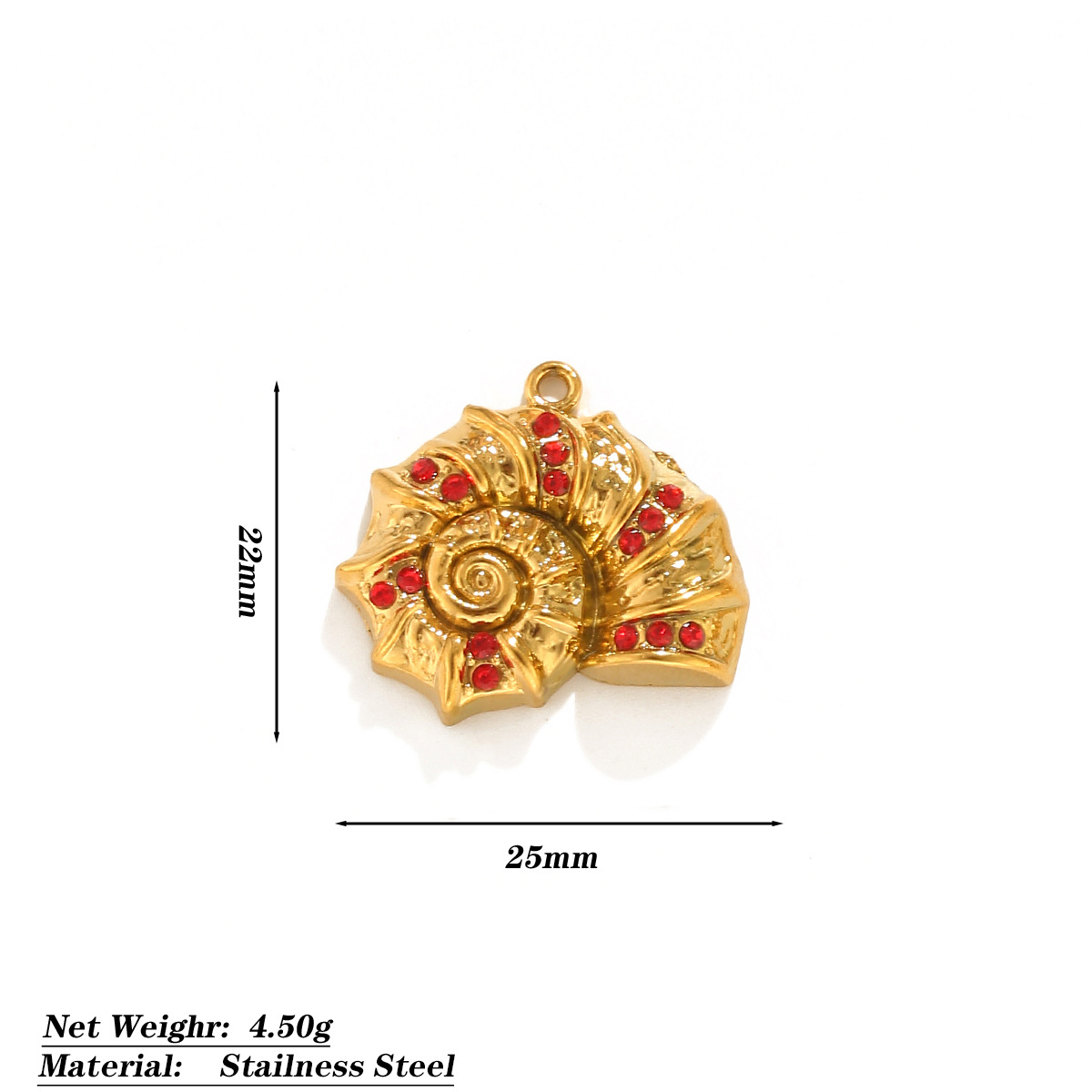 Gold diamond conch pendant-red single side