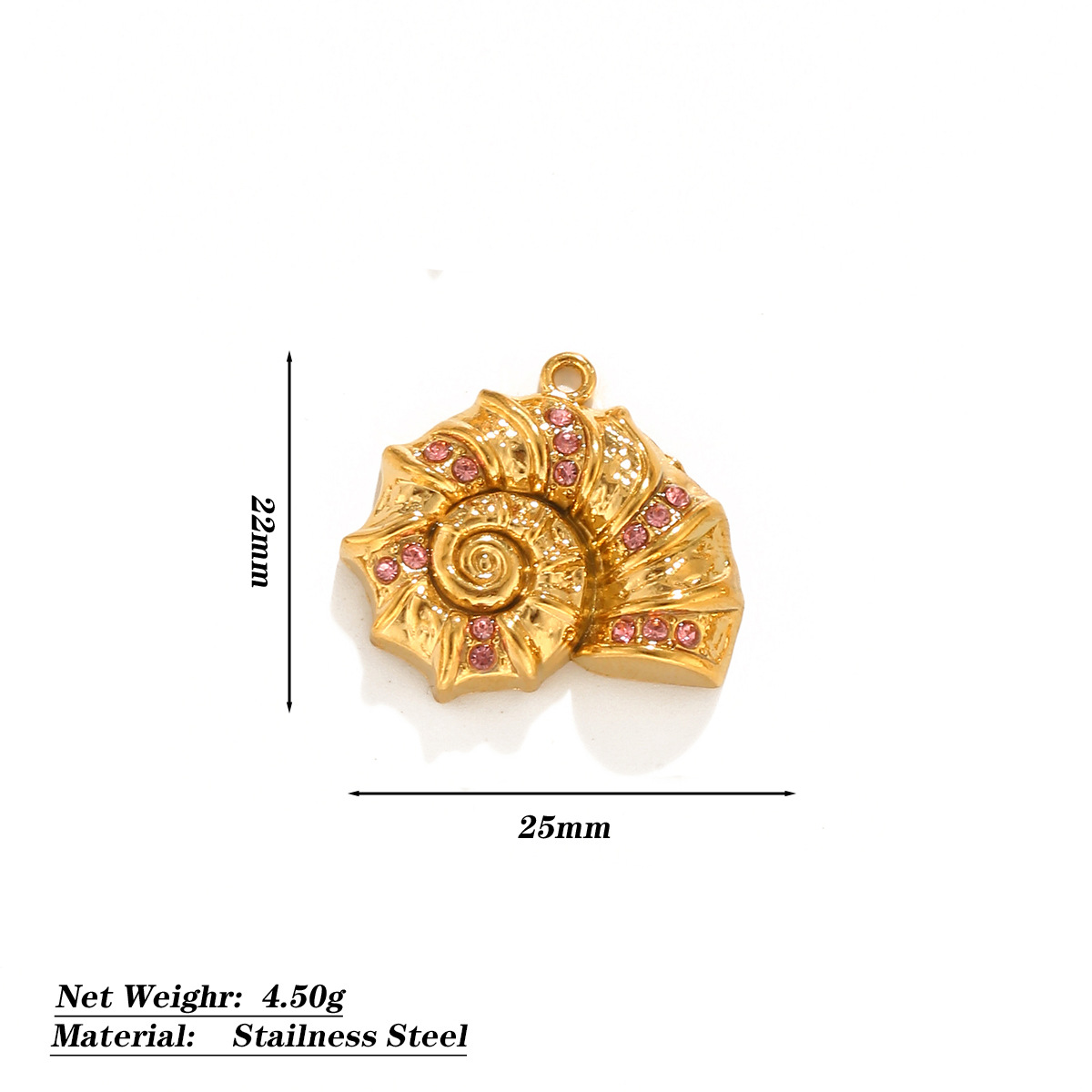 Gold diamond conch pendant-pink single side
