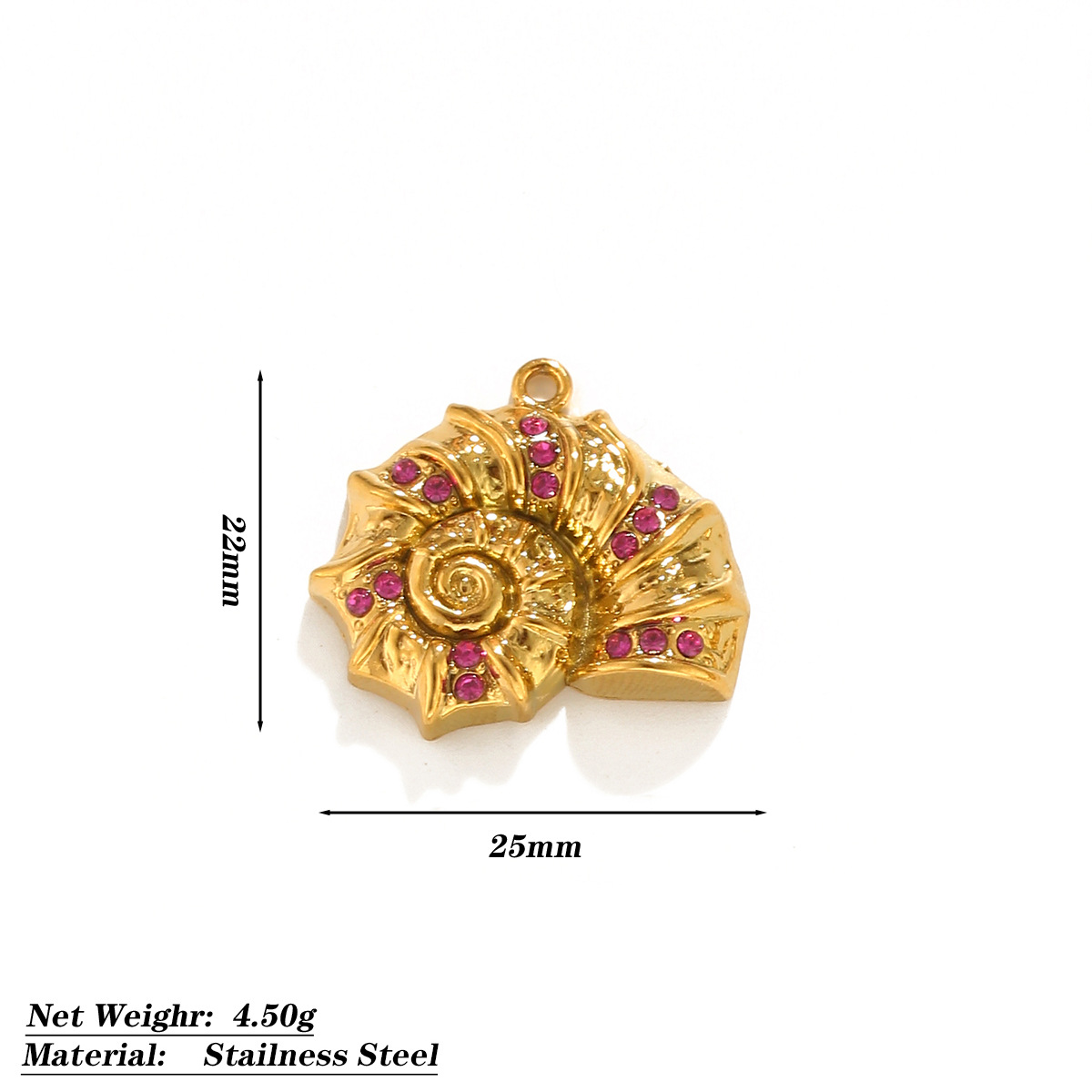 Gold diamond conch pendant-rose red single side