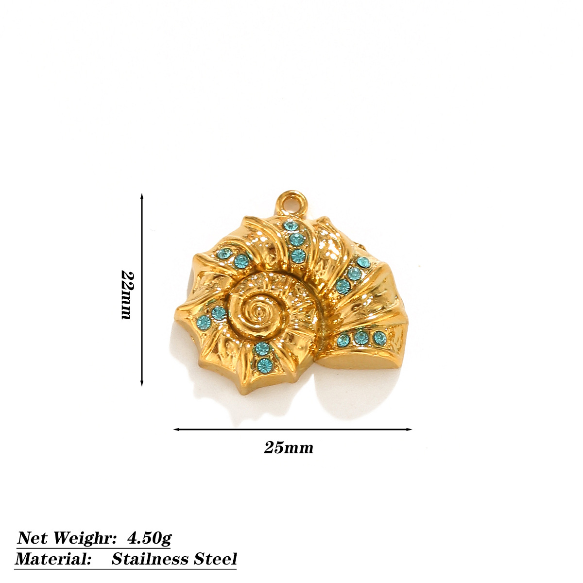 Gold diamond conch pendant-blue single sided