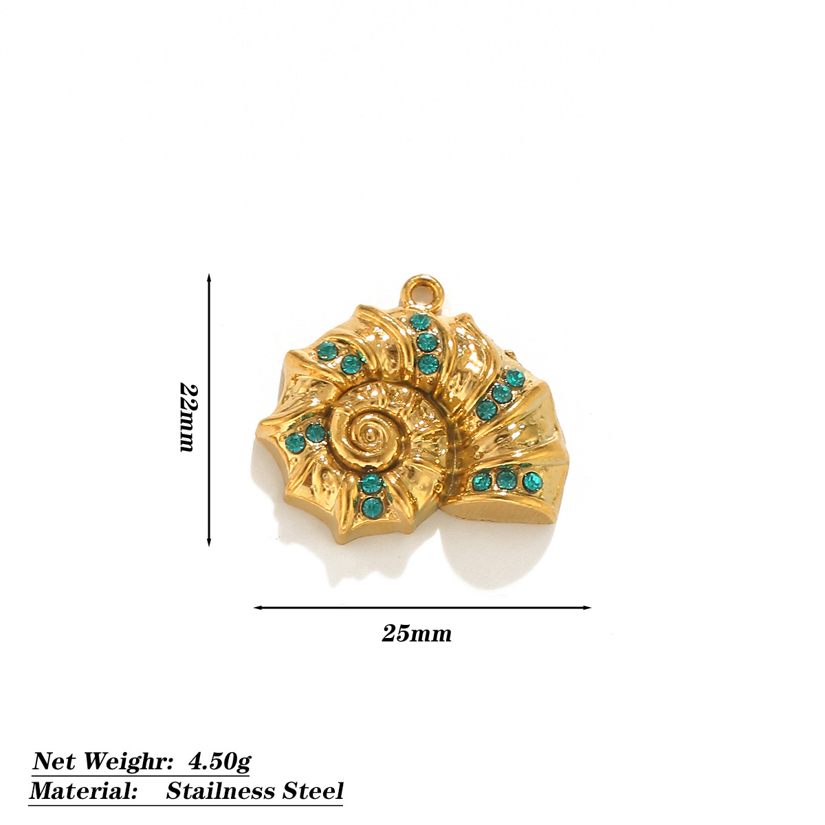 Gold diamond conch pendant-blue green single side