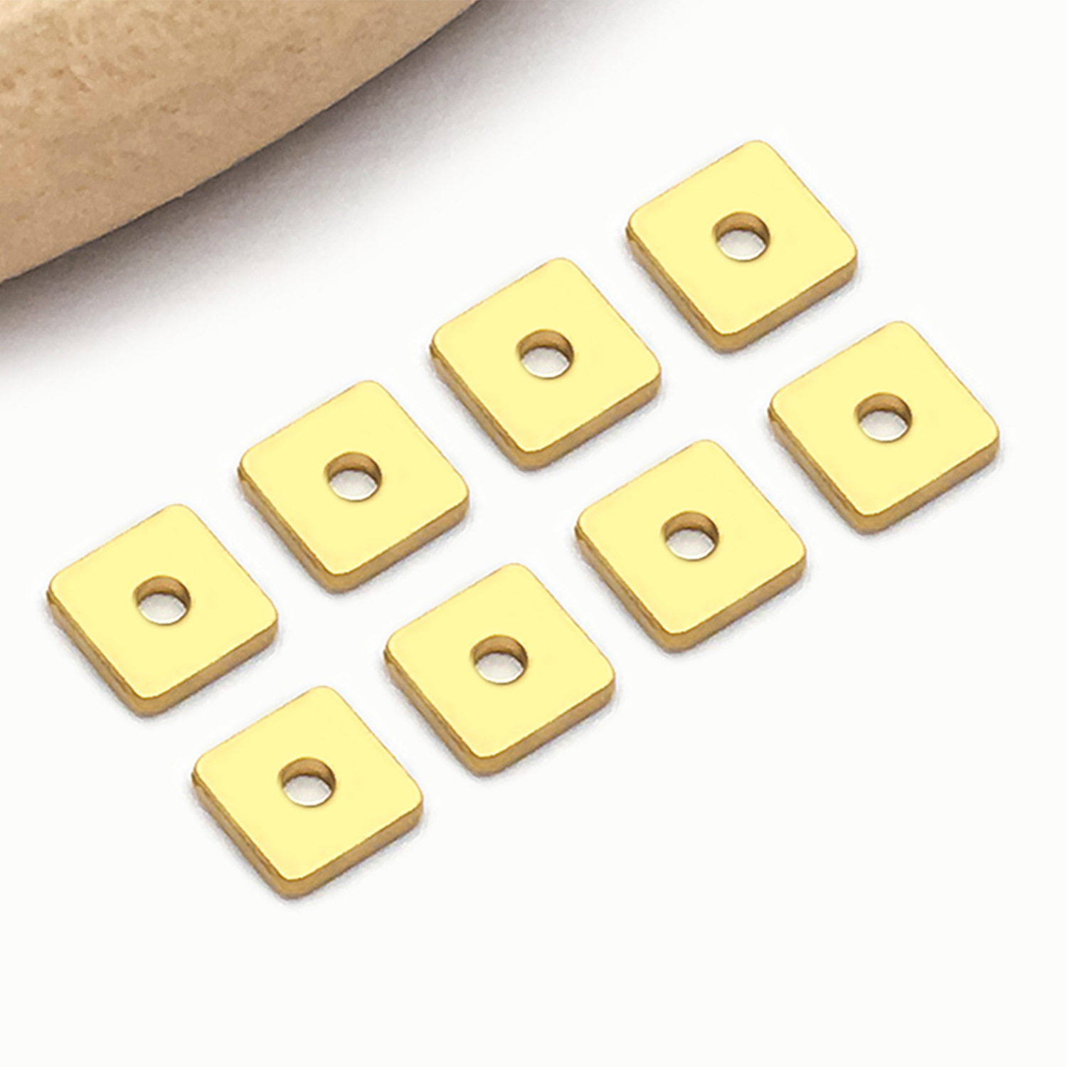 4x4x1mm aperture 1mm vacuum electroplated gold stainless steel square spacer-0.07g-t2004