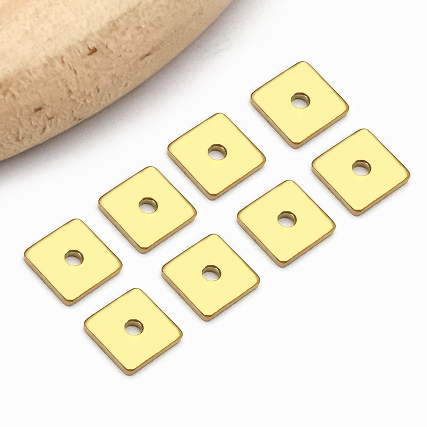 5x5x1mm aperture 1mm vacuum electroplated gold stainless steel square spacer-0.14g-t2005