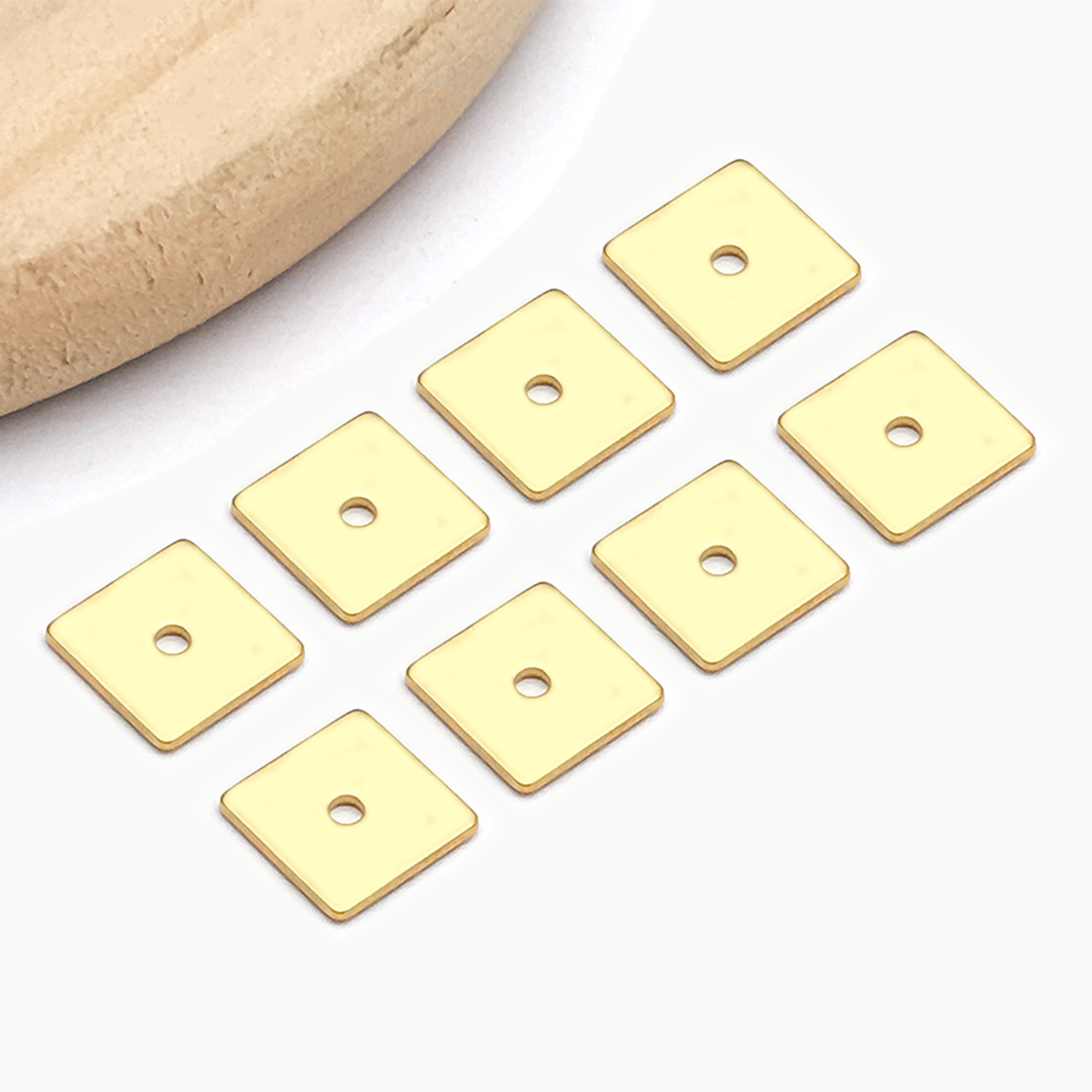 8x8x1mm aperture 1.4mm vacuum electroplated gold stainless steel square spacer-0.38g-t2007