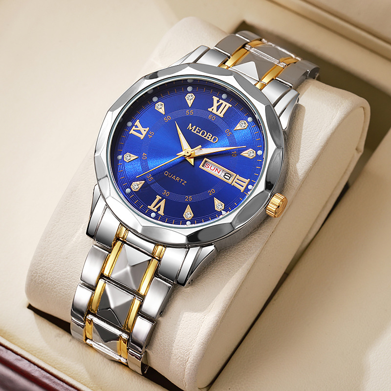 Two-tone gold and blue dial with roman numerals