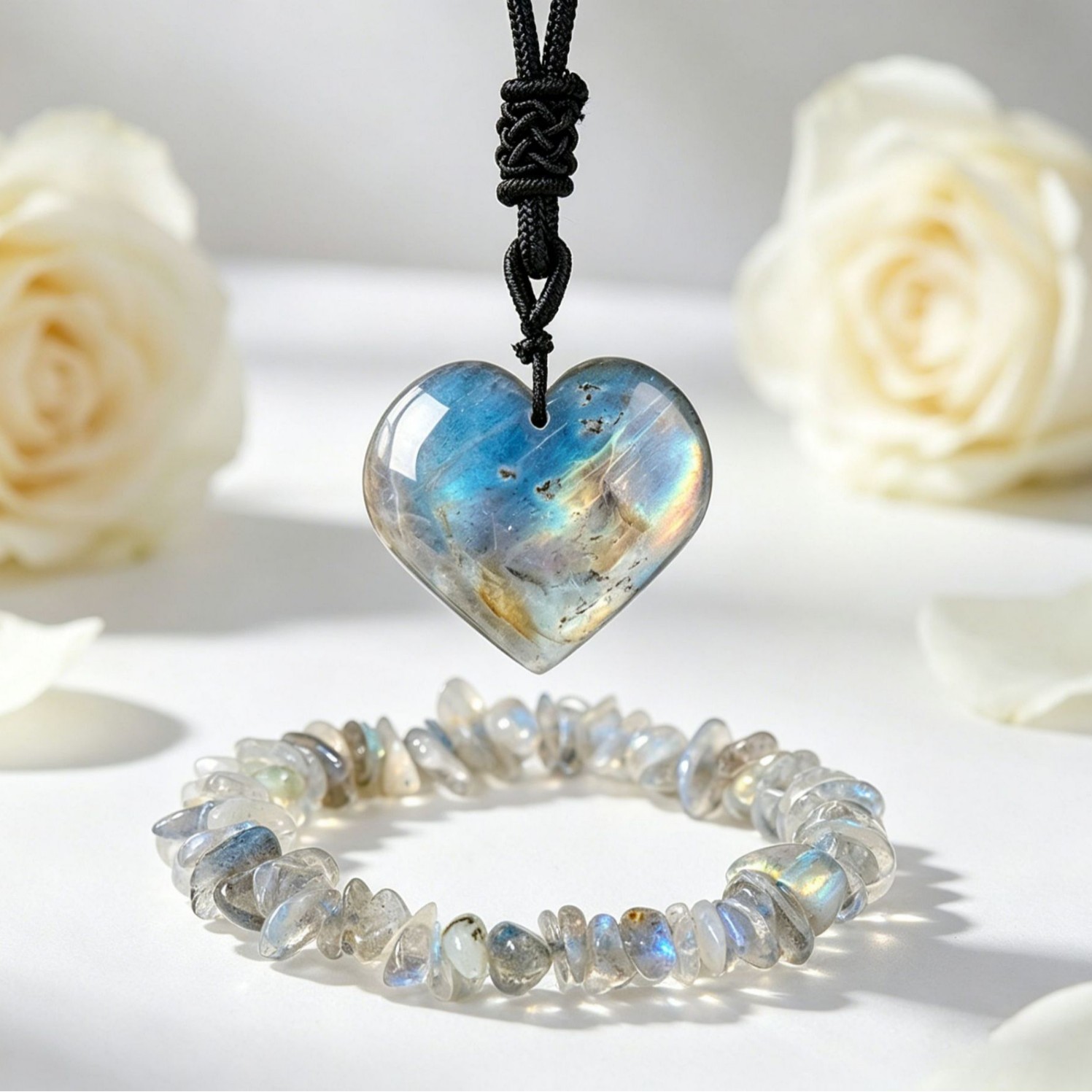 [set] labradorite love pendant   gravel bracelet